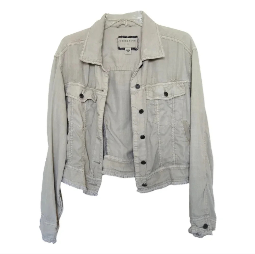 Anthropologie Marrakech | Lightweight Beige Cream Denim Style Jacket Sz S